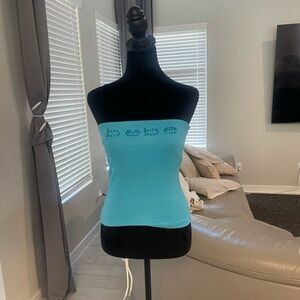 Y2K Bebe rhinestones logo bandeau tube top made in USA sz Small